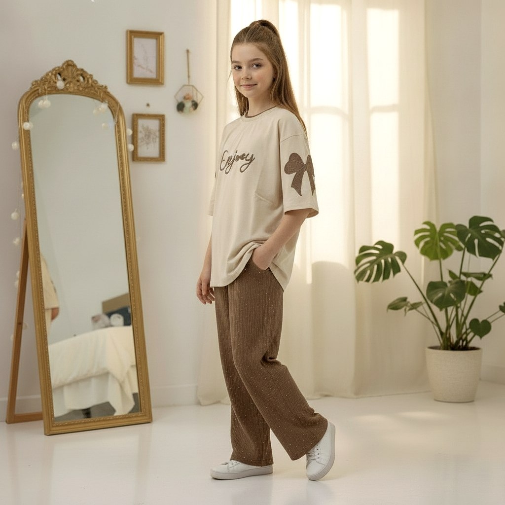 بلوز وشلوار  پاپیون گلدوزی